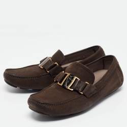  Salvatore Ferragamo Brown Nubuck Leather Sardegna Loafers Size 40