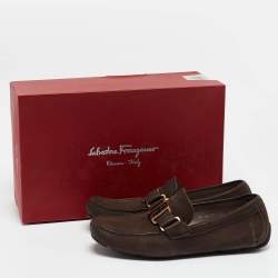  Salvatore Ferragamo Brown Nubuck Leather Sardegna Loafers Size 40
