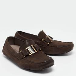  Salvatore Ferragamo Brown Nubuck Leather Sardegna Loafers Size 40