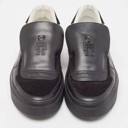 Pre Owned Salvatore Ferragamo Black Leather and Suede Slip On Sneakers Size 40