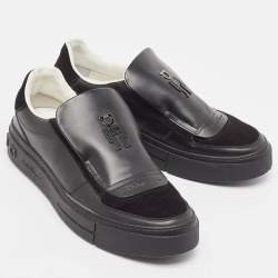 Pre Owned Salvatore Ferragamo Black Leather and Suede Slip On Sneakers Size 40