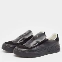 Pre Owned Salvatore Ferragamo Black Leather and Suede Slip On Sneakers Size 40
