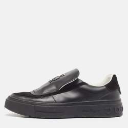 Pre Owned Salvatore Ferragamo Black Leather and Suede Slip On Sneakers Size 40