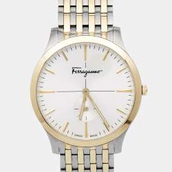 Pre Owned Salvatore Ferragamo Silver Two-Tone Stainless Steel Slim SFDE00418 Men's Wristwatch 40 mm