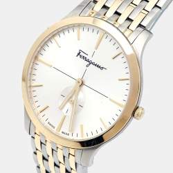Pre Owned Salvatore Ferragamo Silver Two-Tone Stainless Steel Slim SFDE00418 Men's Wristwatch 40 mm