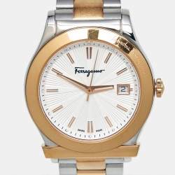 Pre Owned Salvatore Ferragamo 1898 Series FF3070014 Silver White Dial Two-Tone Stainless Steel Men's Wristwatch 40 mm