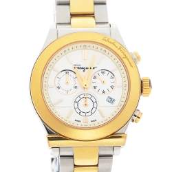 Pre Owned Salvatore Ferragamo White Two-Tone Stainless Steel 1898 Series F78LCQ9501 Men's Wristwatch 42 mm