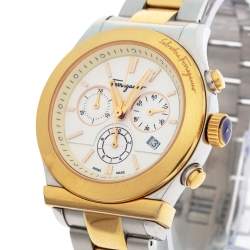 Pre Owned Salvatore Ferragamo White Two-Tone Stainless Steel 1898 Series F78LCQ9501 Men's Wristwatch 42 mm