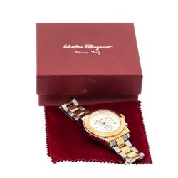 Pre Owned Salvatore Ferragamo White Two-Tone Stainless Steel 1898 Series F78LCQ9501 Men's Wristwatch 42 mm