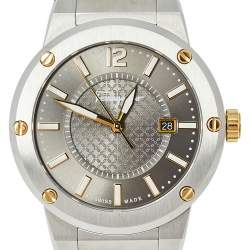 Pre Owned Salvatore Ferragamo Two-Tone Stainless Steel Leather F-80 FIF070016 Men's Wristwatch 44 mm