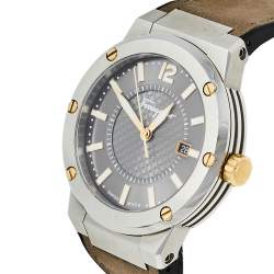 Pre Owned Salvatore Ferragamo Two-Tone Stainless Steel Leather F-80 FIF070016 Men's Wristwatch 44 mm