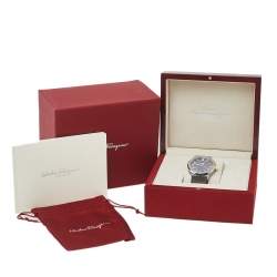 Pre Owned Salvatore Ferragamo Two-Tone Stainless Steel Leather F-80 FIF070016 Men's Wristwatch 44 mm