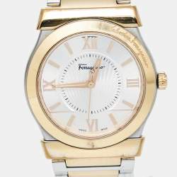 Pre Owned Salvatore Ferragamo Silver Two Tone Stainless Steel F10 Men's Wristwatch 38 mm