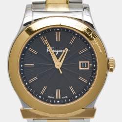 Pre Owned  Salvatore Ferragamo Black Two-Tone Stainless Steel 1898 F62LBQ9509S095 Men's Wristwatch 39 mm