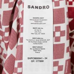 Sandro Red Print Crepe Short Sleeve Shirt M