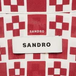 Sandro Red Print Crepe Short Sleeve Shirt M