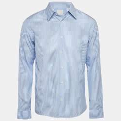 مملوكة مسبقًا Sandro Blue Pinstriped Cotton Shirt M