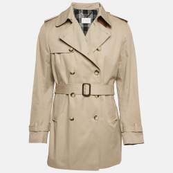 Pre Owned Sandro Beige Gabardine Cotton Long Double Breasted Trench Coat XL