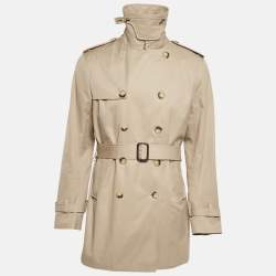 Pre Owned Sandro Beige Gabardine Cotton Long Double Breasted Trench Coat XL