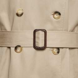 Pre Owned Sandro Beige Gabardine Cotton Long Double Breasted Trench Coat XL