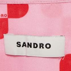 Sandro Pink Floral Print Crepe Short Sleeve Shirt M