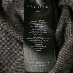 Sandro Grey Check Print Cotton Pique Polo T-Shirt L