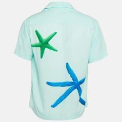 Pre Owned Sandro Blue Starfish Print Crepe Short Sleeve Shirt S