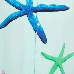 Pre Owned Sandro Blue Starfish Print Crepe Short Sleeve Shirt S