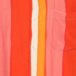 Pre Owned Sandro Orange Flowing Striped Crepe Short Sleeve Shirt M