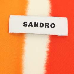 Pre Owned Sandro Orange Flowing Striped Crepe Short Sleeve Shirt M