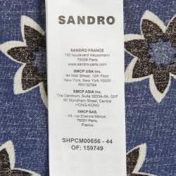 Pre Owned Sandro Blue Floral Print Viscose Half Sleeve Shirt L