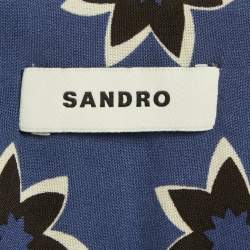 Pre Owned Sandro Blue Floral Print Viscose Half Sleeve Shirt L