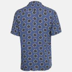 Pre Owned Sandro Blue Floral Print Viscose Half Sleeve Shirt L