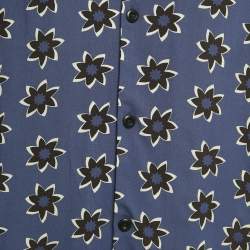 Pre Owned Sandro Blue Floral Print Viscose Half Sleeve Shirt L