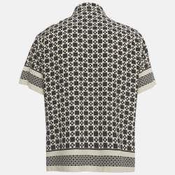 Pre Owned Sandro Black/Beige Printed Crepe Short Sleeve Shirt L