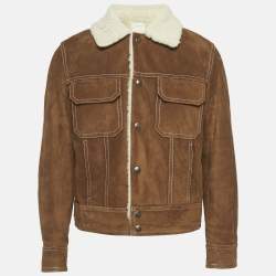 Pre Owned Sandro Brown Shearling and Suede Button Front Jacket M
