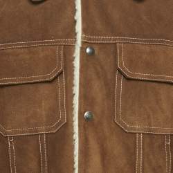 Pre Owned جاكيت بُنّي من الشيرلينج والجلد السويدي بأزرار أمامية وسط من ساندرو