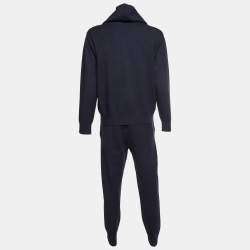 Pre Owned Sandro Navy Blue Jersey Zip Up Hoodie and Track Pants Set L/XL