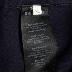 Pre Owned Sandro Navy Blue Jersey Zip Up Hoodie and Track Pants Set L/XL
