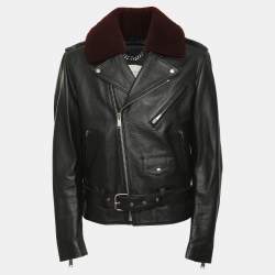 Pre Owned Sandro Black Leather and Shearling Biker Jacket L