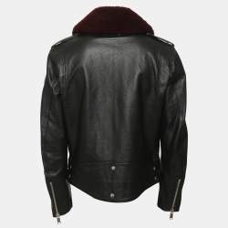 Pre Owned Sandro Black Leather and Shearling Biker Jacket L