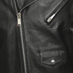 Pre Owned Sandro Black Leather and Shearling Biker Jacket L