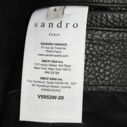 Pre Owned Sandro Black Leather and Shearling Biker Jacket L