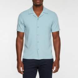 Pre Owned Sandro Blue Knit Short Sleeve Button Up Bowling Shirt S