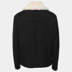 Pre Owned Sandro Navy Blue/White Wool Blend Removable Collar Jacket M