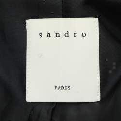Pre Owned Sandro Navy Blue/White Wool Blend Removable Collar Jacket M