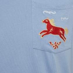 Pre Owned Sandro Blue Horse Embroidered Jersey Pocket T-Shirt S