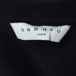 Pre Owned Sandro Black Flocked Hero Print Jersey Slim Fit T-Shirt L