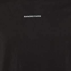 Pre Owned Sandro Black Logo Embroidered Jersey Crewneck T-Shirt M