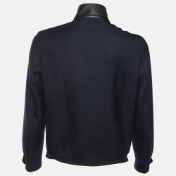 Pre Owned جاكيت أسود من مزيج الصوف مع تفاصيل ياقة جلد وسحاب متوسط من ساندرو